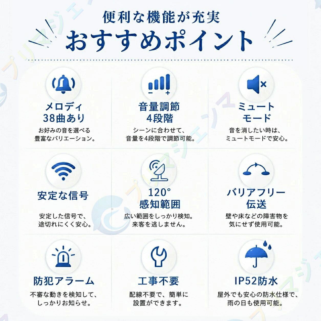 人感センサー チャイム ワイヤレスチャイム 光 ライト 防犯アラーム 玄関 警報機 ...
