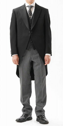 【スリムなスタイル】合物 日本製 モーニングコート3P :RM1826上着&白衿付きベスト&E1622縞コール ノータックパンツ【アジャスター付き★パンツ裾未処理】 メンズ 紳士 フォーマル 結婚式 卒業式 入学式 式典 披露宴 挙式 礼装 慶事