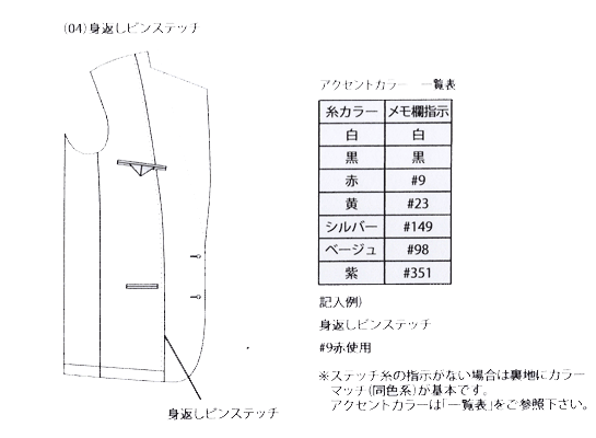 有料オプション：ジャケット裏地ピンポイントstitchカラ—指定（ジャケットのみ） 当店でオーダースーツを作られた方のみのオプション