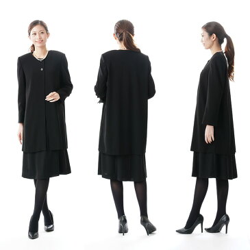 ブラックフォーマル アンサンブル 【スリーシーズン】 レディース 婦人 喪服 礼服 :RL883102 【ロングジャケット+ワンピース】大きいサイズ【サイズ M〜4L】【日本製】冠婚葬祭 卒業式 入学式 卒園式 入園式 お宮参り 七五三 葬儀 葬式 法事 通夜 法要
