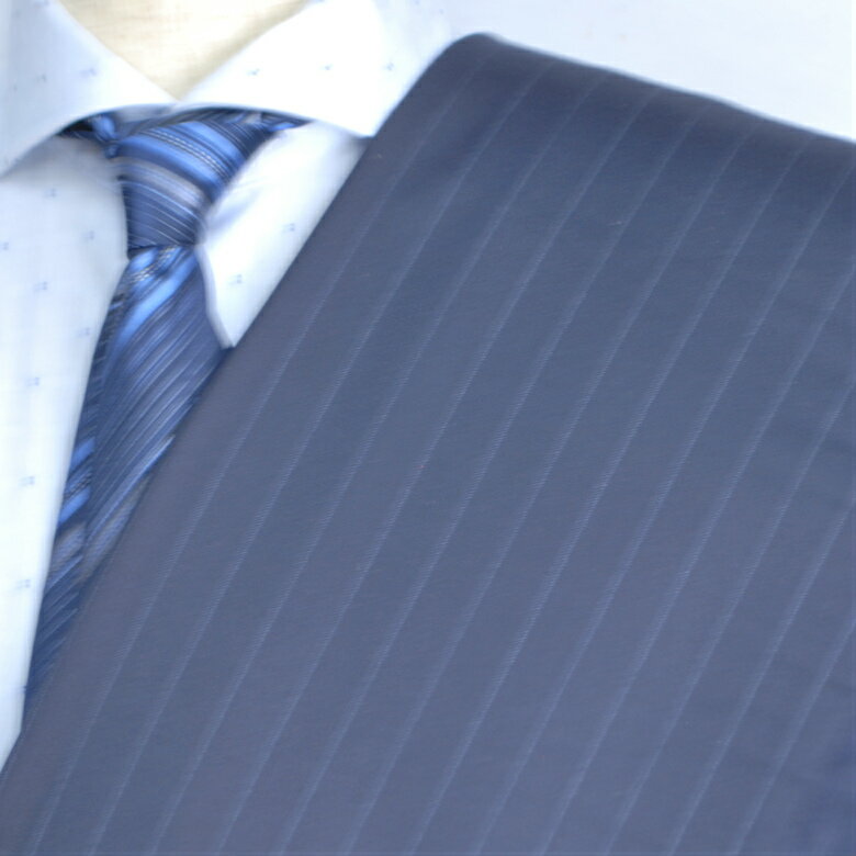 【A】:お好みの素材:ビッグサイズ(bigsize)の方に最適:ミディアムブルー色のストライプ柄 (スリーシーズン・梅春秋冬)日本製パターンオーダースーツ :POW6931-4AのS上下出来上がり価格