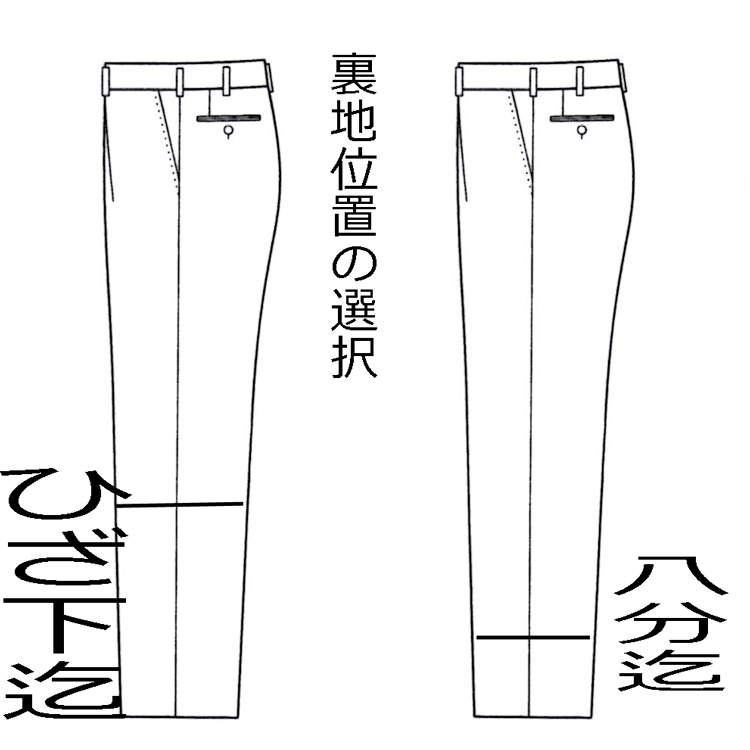 有料オプション　薄い生地のパンツ総裏指定 当店でオーダースーツを作られる方のみのオプション