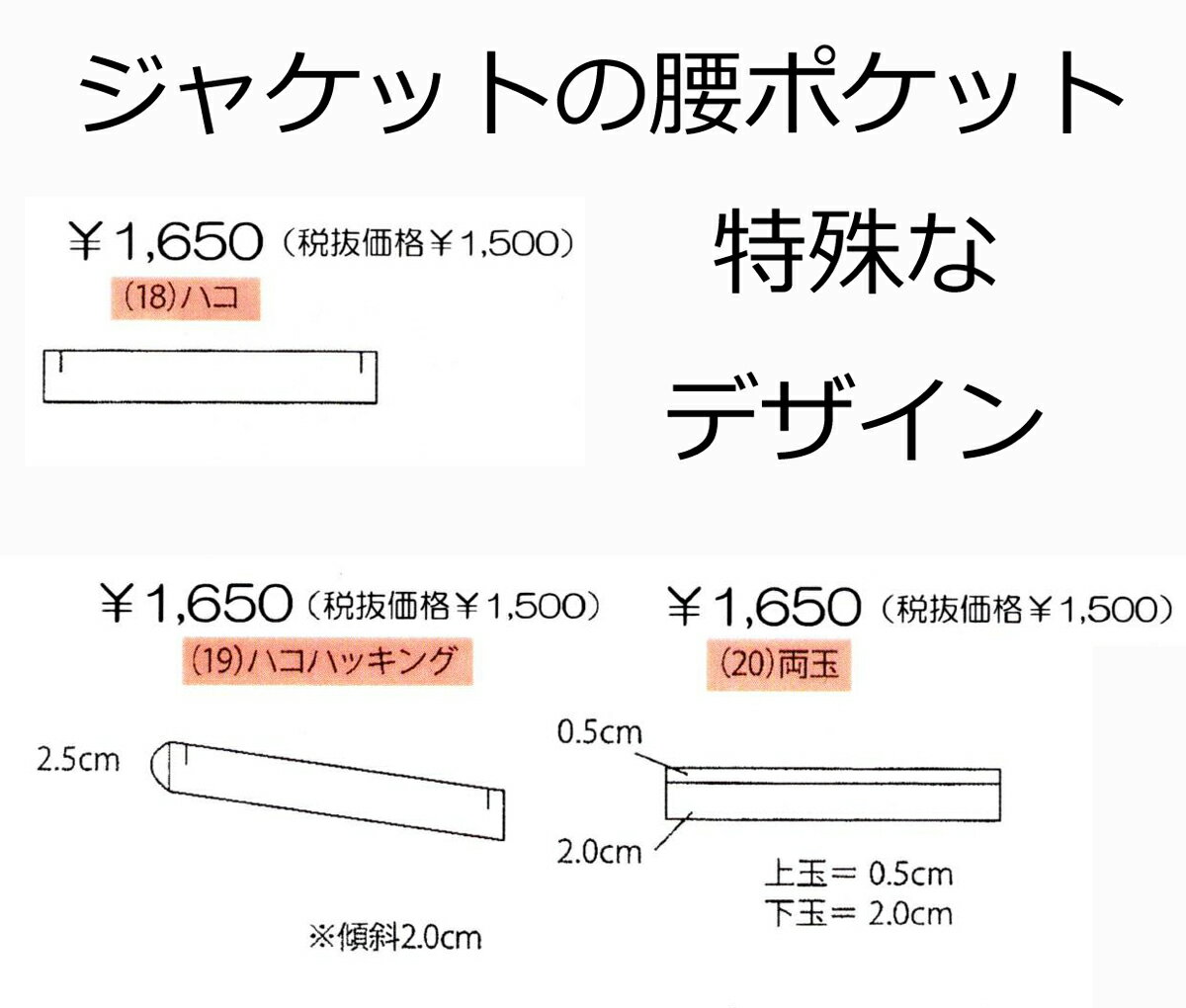 有料オプション:ジャケット腰POCKET特殊な各種指定 当店でオーダースーツを作られた方のみのオプション