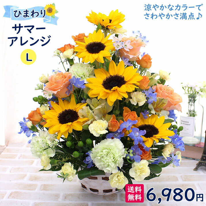 ひまわり ヒマワリ 父の日 2025 送料無料 ひまわり 生花 サマー フラワーアレンジメント お誕生日や各種お祝いにも！暑気払い お祝い フラワーギフト Lサイズ 【JF】 [サマーアレンジLサイズ]