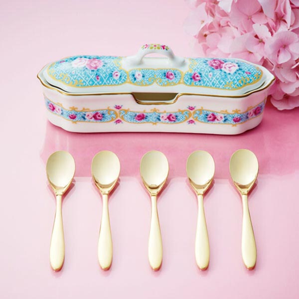 ビクトリア カトラリーセットD　スプーン5本 陶器製カトラリーケース ゴールド 日本製 結婚祝い ハレの..