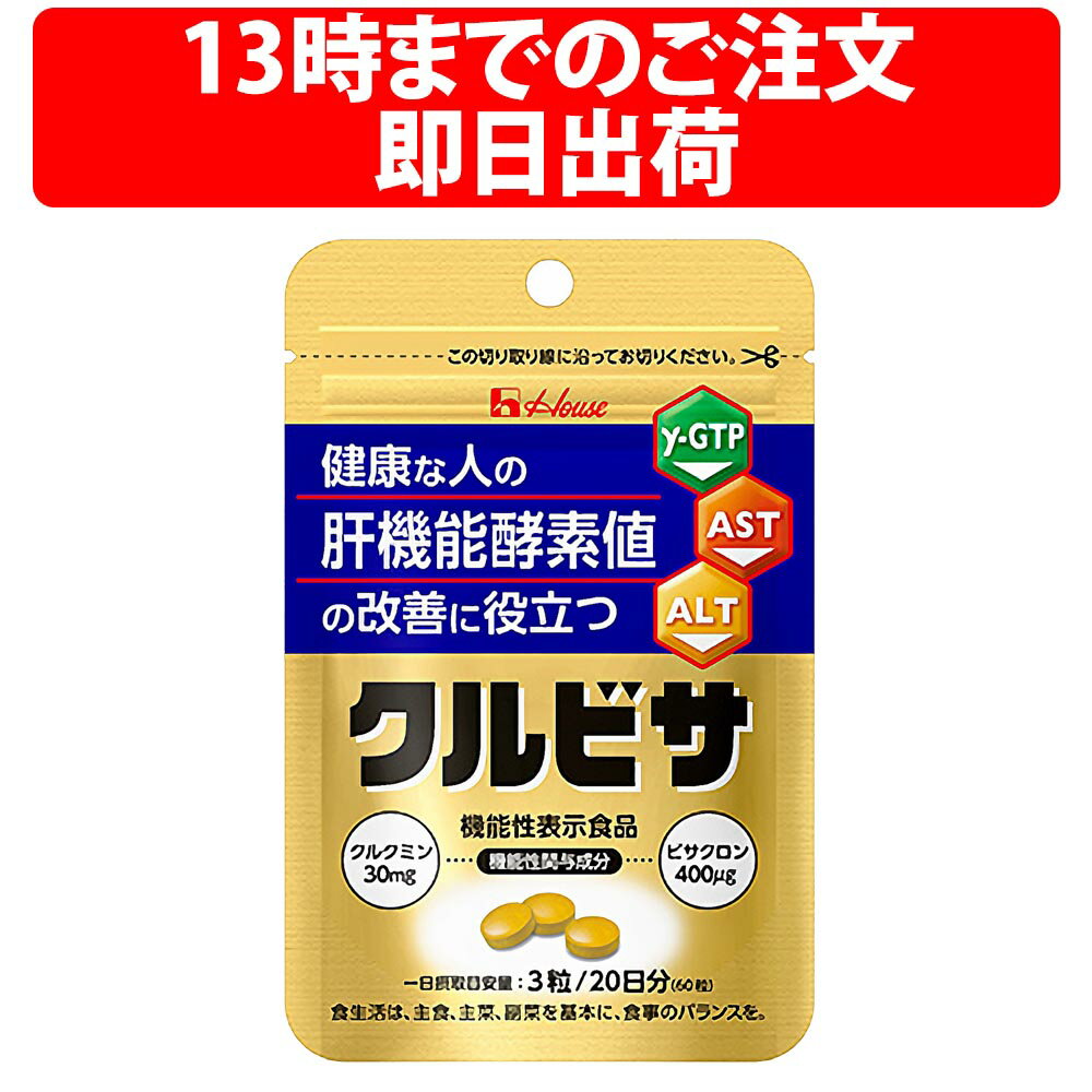 ハウスウェルネスフーズ クルビサ 粒 20日分 20g 1袋 60粒 機能性表示食品 クルクミン 30mgビサクロン 400 μg ウコンエキス ウコン うこん サプリメント ハウス 肝機能酵素 クルビサ粒 AST値 ALT値 ALT