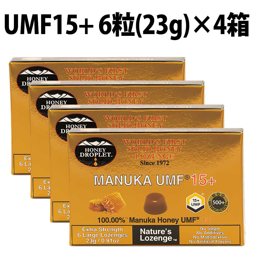 マヌカハニー キャンディ UMF 15+ 4箱 24粒 Honey Japan ハニージャパン ハニードロップレット マヌカ 蜂蜜 はちみつ 飴 のど飴 ドロップ 抗菌 贈り物 喉ケア 活性 自然食 100%成分マヌカハニー のどあめ ニュージーランド産 マヌカハニー100％ 喉 MANUKA 6粒入 umf15＋ 1