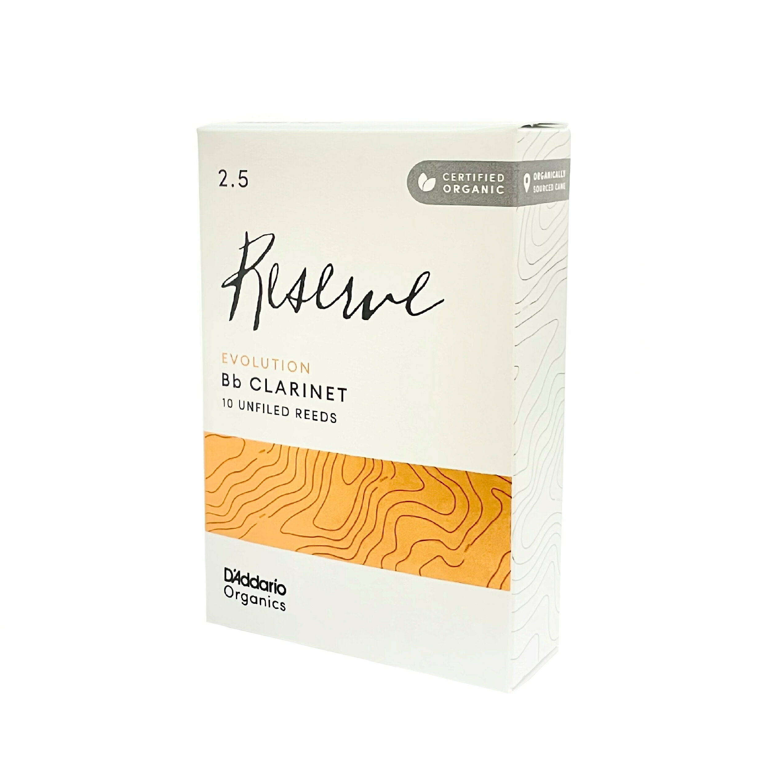ダダリオ オーガニックス レゼルヴ エヴォリューションはレゼルヴシリーズの中で最もヒールが厚いリードです。 丸みのある暖かく柔軟性に富んだ音色が特長で、学生からプロの方まで幅広い層の方にお勧めです。 【スペック】 ・アンファイルドカット ・リードの中央部（スパイン）を重くしたことにより遠くに響く音 ・リード先端部（ティップ）を厚くしたことにより、はっきりしたアーティキュレーションを実現 ・高品質のケーンを使用し、最先端の機械で全自動生産 内容量：10枚入り ※3箱以上まとめてご注文の際は、事前にメールまたはお電話(03-3361-2211)にて在庫をご確認ください。