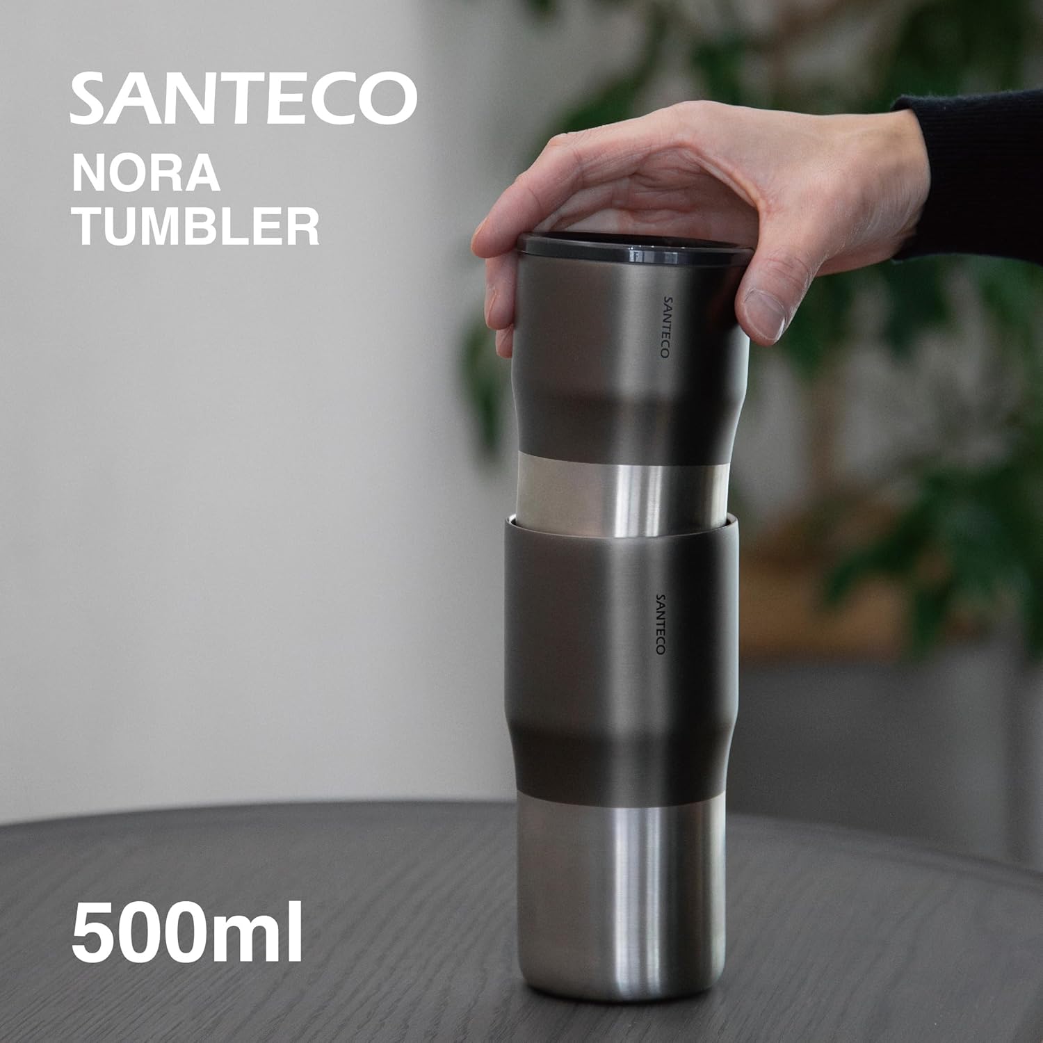 Rakuten - シービージャパン SANTECO タンブラー 蓋付き 500ml スタッキングできる 真空断熱 ステンレス 2層構造 中が見やすい透明フタ グラファイトグレー NORA