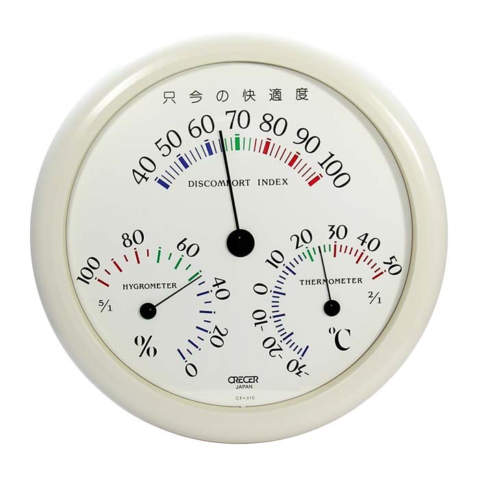 クレセル 不快指数系付き 温湿度計 CF-310　暑さ対策 熱中症 インフルエンザ 風邪 対策 予防 温度計 湿度計 壁掛け 高精度 アナログ