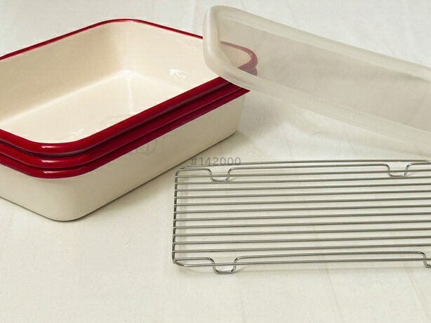 富士ホーロー 揚げ物バット 5点セット レッド 【バット3枚・すのこ網1枚・フタ1枚】 BM-3V.NR