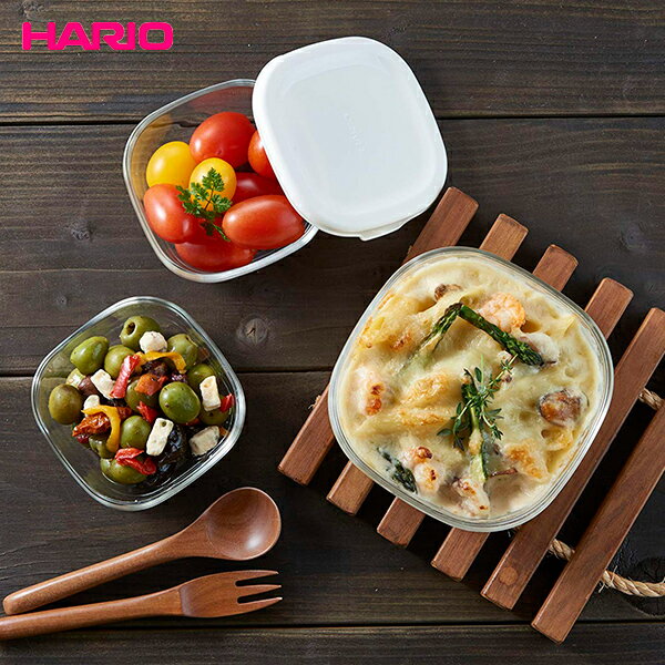 送料無料 ハリオ KST-2012-OW 耐熱ガラス製 保存容器3個セット ホワイト 満水容量250ml/600ml
