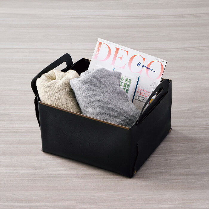 パール金属 N-7141 フェイクレザー CUBEケース L ブラック【収納/バスケット/小物収納/ラック/インテリア/安価/シンプル/おしゃれ】(3.0)