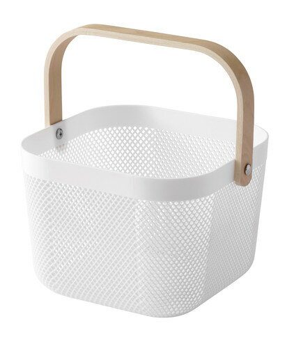 Rakuten - パール金属 木製持ち手付スクエアバスケット ホワイト N-7212 【カゴ かご 荷物入れ キッチン ランドリーバスケット おもちゃ入れ 軽量 大容量 おしゃれ かわいい】