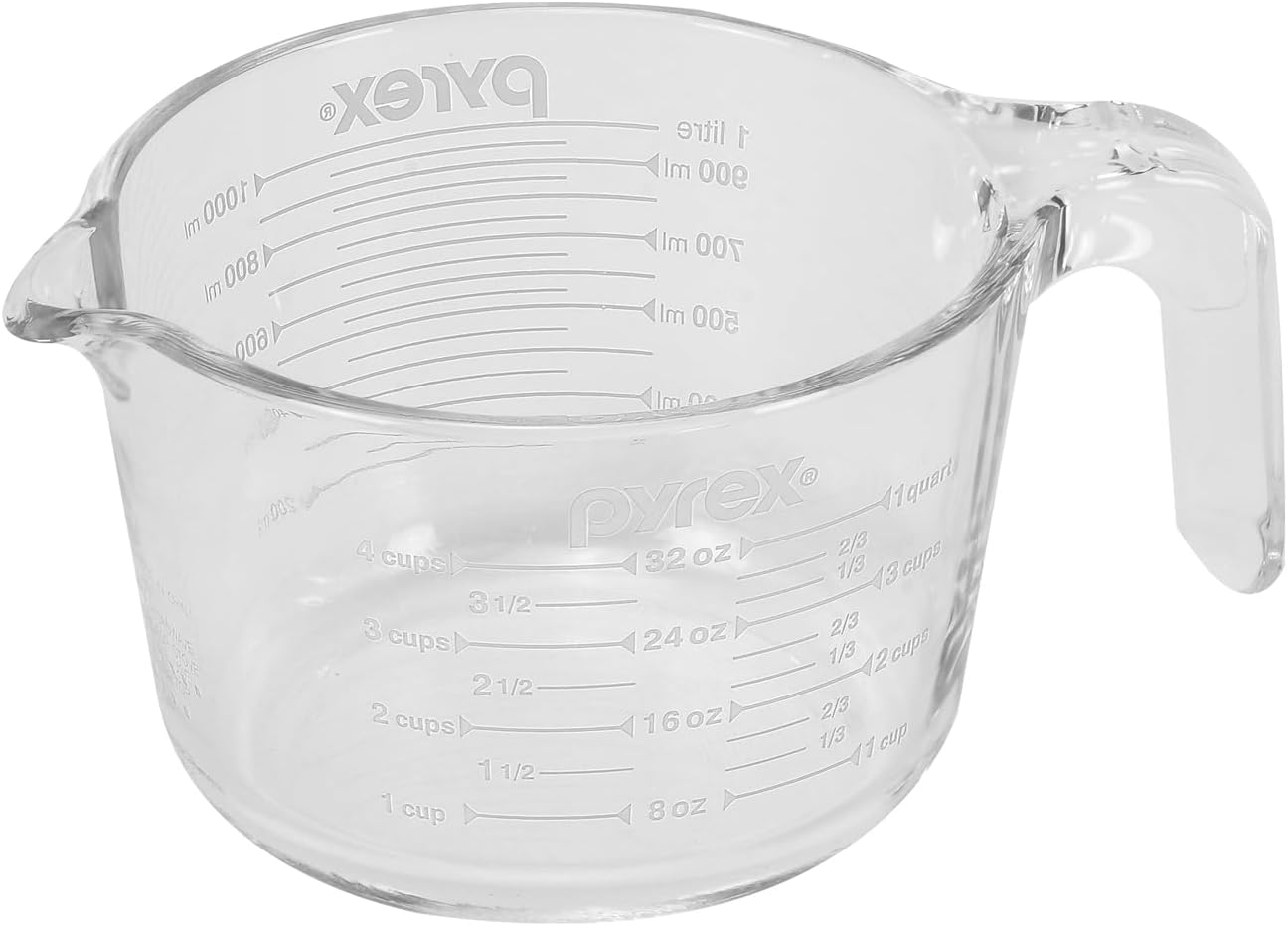 PYREX メジャーカップ 1.0L CP-8652 【パール金属 パイレックス 耐熱 ガラス オーブン 電子レンジ 食洗機 対応 冷凍庫 ホワイト クリア 見やすい 計量 カップ 丈夫】