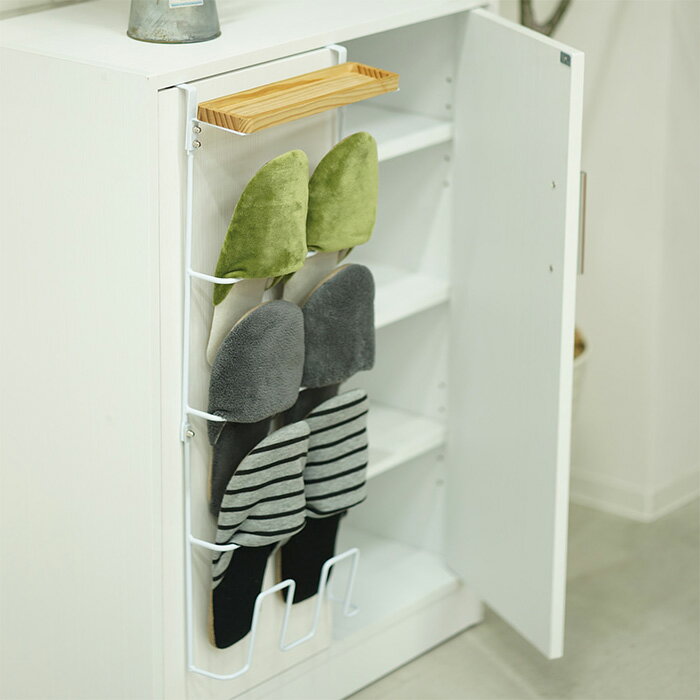 東洋ケース ERSS-SR-WH グルヴィ　スリッパラック&トレー　WH【収納ラック スリッパ立て 玄関収納 インテリア収納 木製トレー 壁面収納】