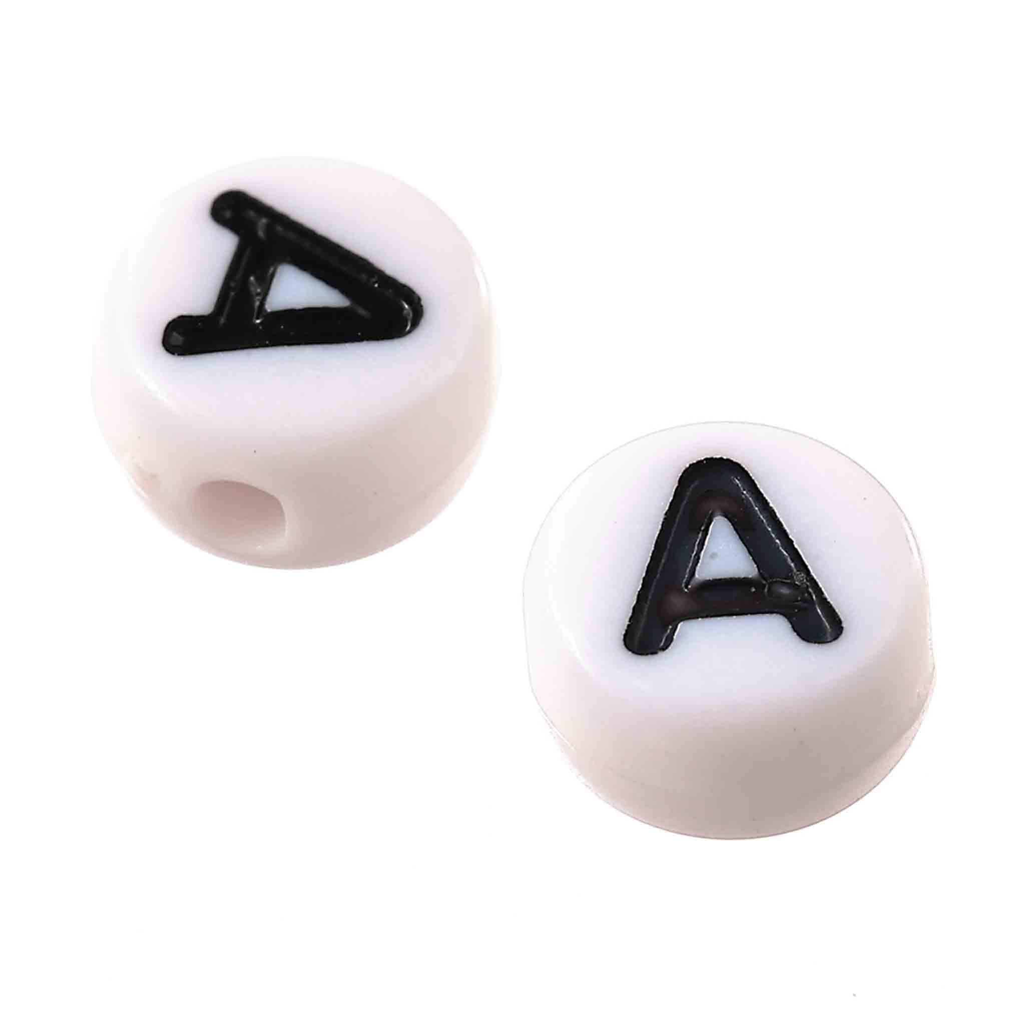 【2点以上まとめ買いで得得】 アルファベット ビーズ A ホワイト 丸 7mm 500個 母...