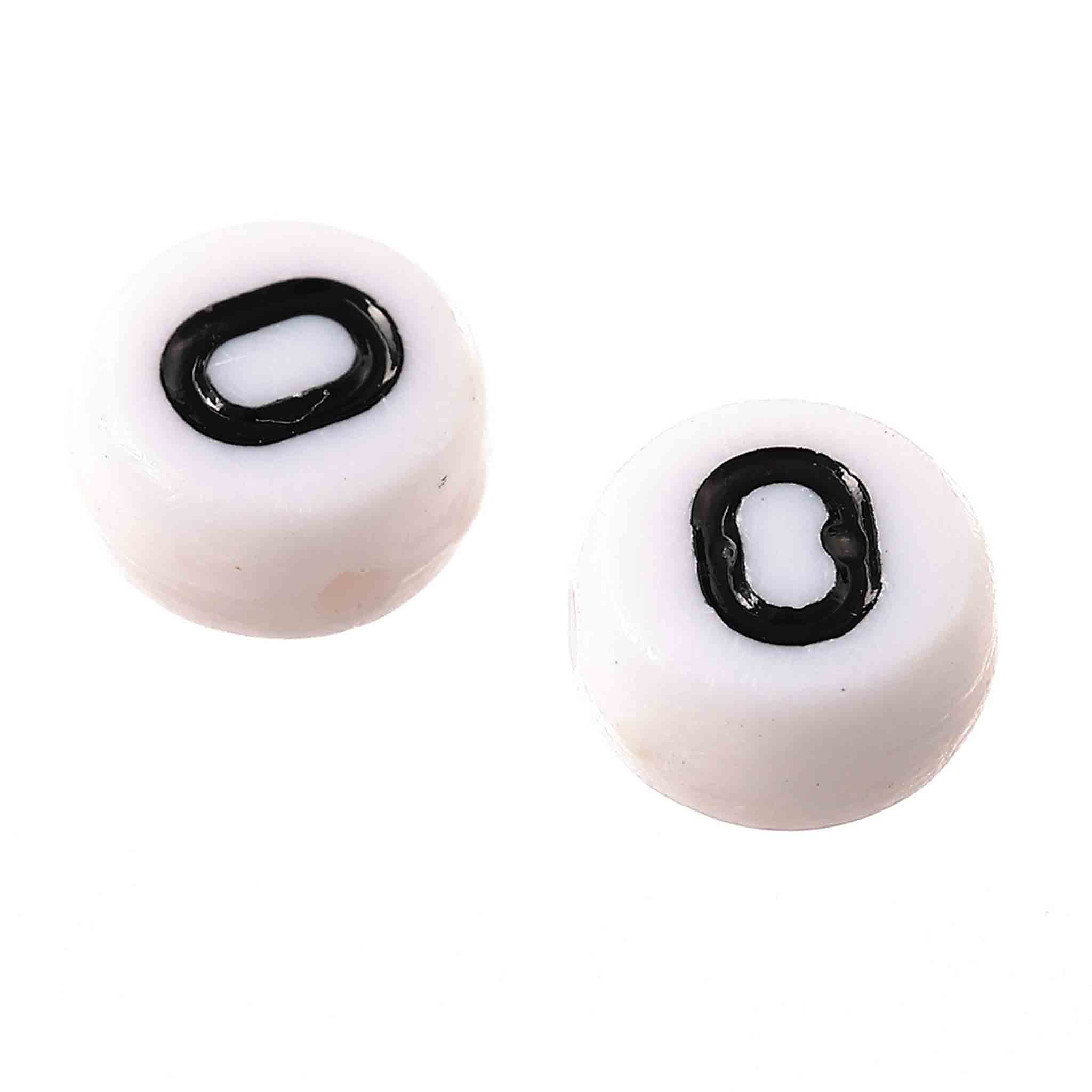 【2点以上まとめ買いで得得】 アルファベット ビーズ O ホワイト 丸 7mm 500個 母音 バラ売り アクセサリー 手芸 パーツ BD3138