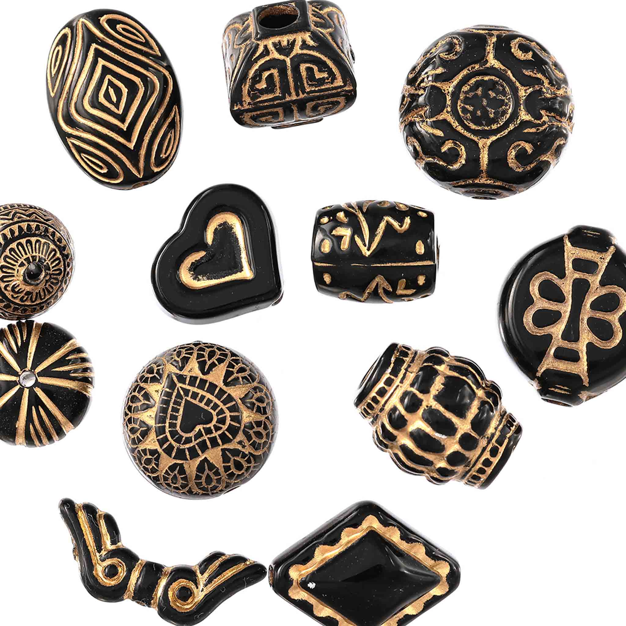 ＼本日P5倍／【まとめ買いがお得】 ビーズ アンティーク MIX 8mmー25mm 黒 100g 丸...