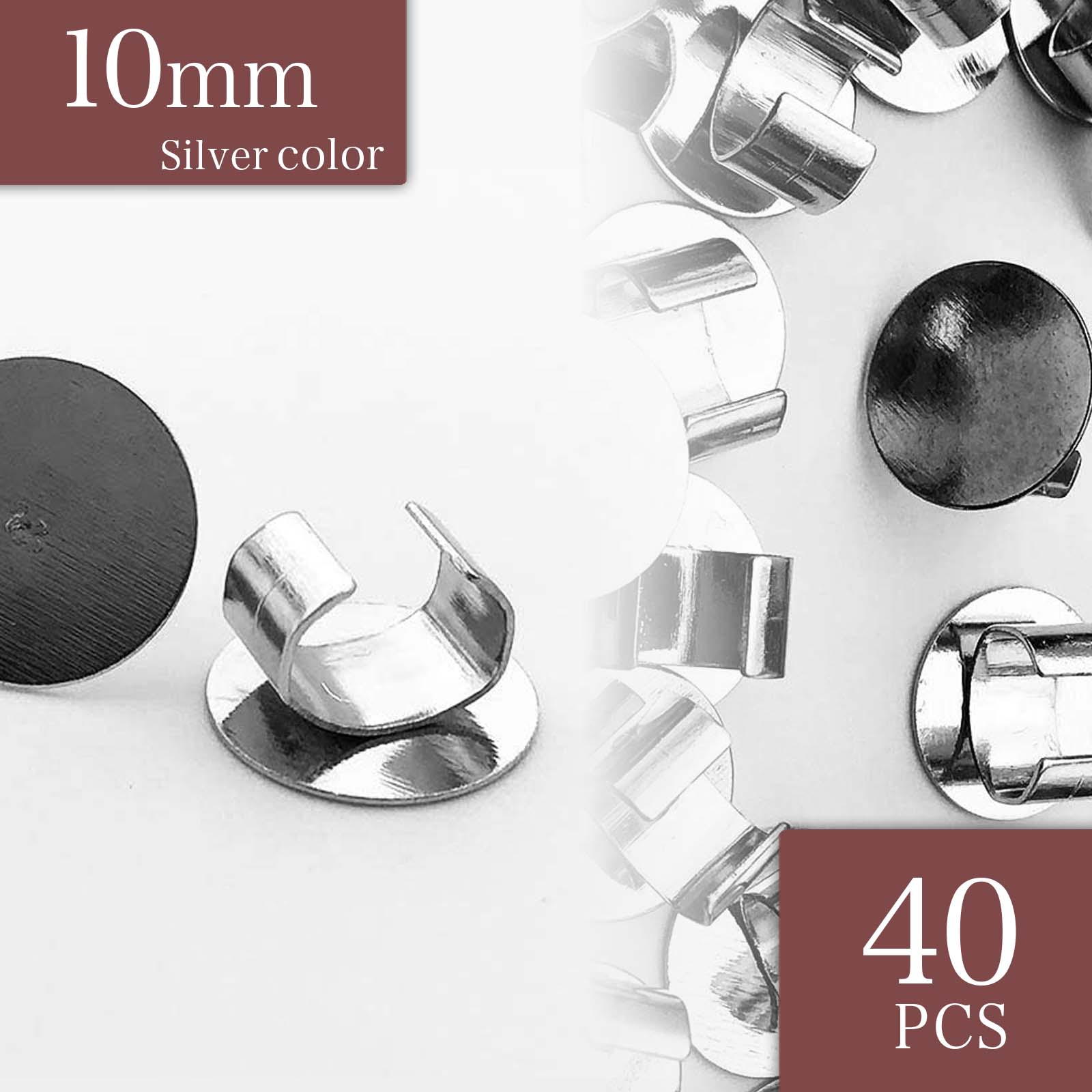 ＼本日P10倍／【まとめ買いがお得】 セッティング 台座 10mm シルバー 40個 留め具 留め金具付き ヘアゴム ブレスレット パーツ アクセサリー 金具 ヘアゴムパーツ ヘアゴム金具 アクセサリー金具 手芸 AP0896