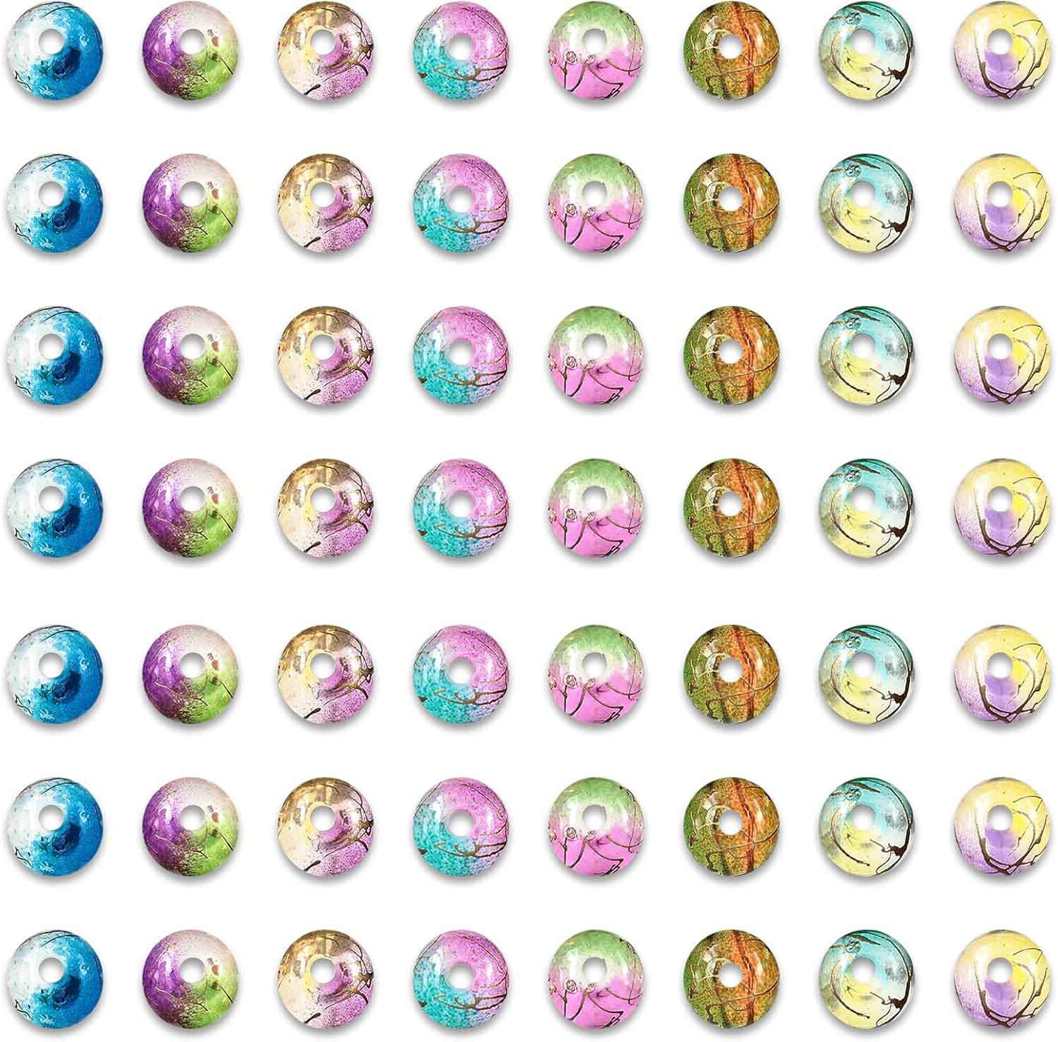 【2点以上まとめ買いで得得】 ビーズ 8mm 丸 有色 透明 グラデーション 金線模様 5...