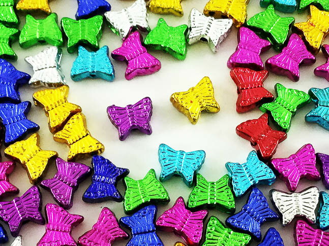 【2点以上まとめ買いで得得】 ビーズパーツ　蝶　100個　カラフルミックス　チャームパーツ　ビーズ　..