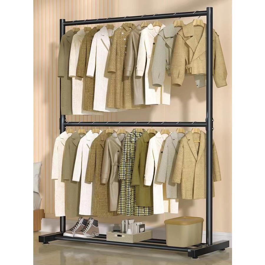 ハンガーラック 幅60-120cm 2段 衣類収納 高耐荷重 大容量 耐荷重80-120kg コンパクト コート掛け 洋服 頑丈 シンプル ナチュラル 多機能 ...