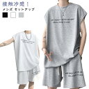 メンズ ノースリーブ 半ズボン メンズ 上下セット ショートパンツ 涼しい 薄手 大きいサイズ 無地 速乾 Tシャツ ルームウェア カジュアル セットアップ 夏服 ブラック ホワイト