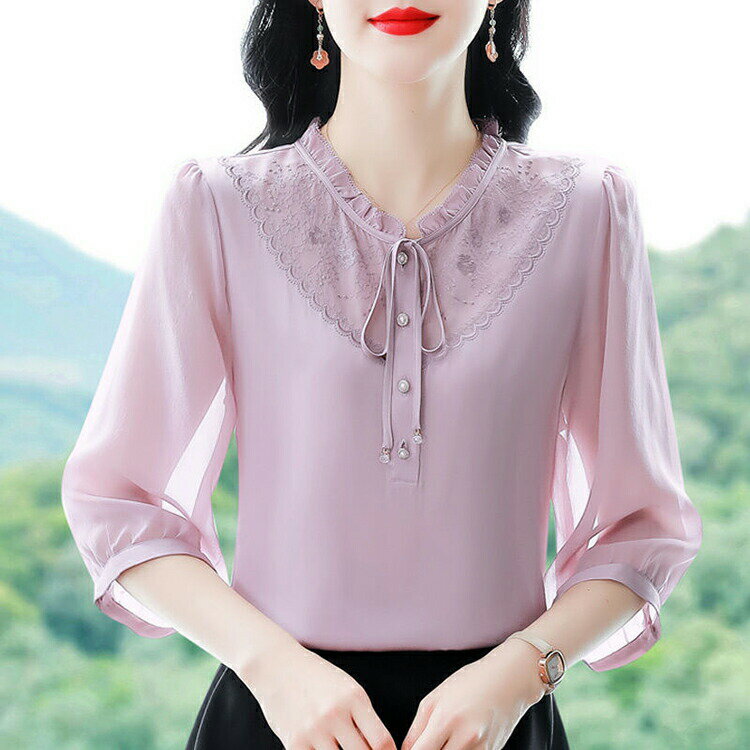 夏 シャツ 女性用 七分袖 リボン付き おしゃれ ブラウス 半袖 レディース シャツ vネック トップス 春夏 涼感 カジュア 通勤 スーツ 半袖シャツ レディース カットソー 夏にぴったり きれいめ ゆったり 大きいサイズ 無地 20代 30代 40代 50代