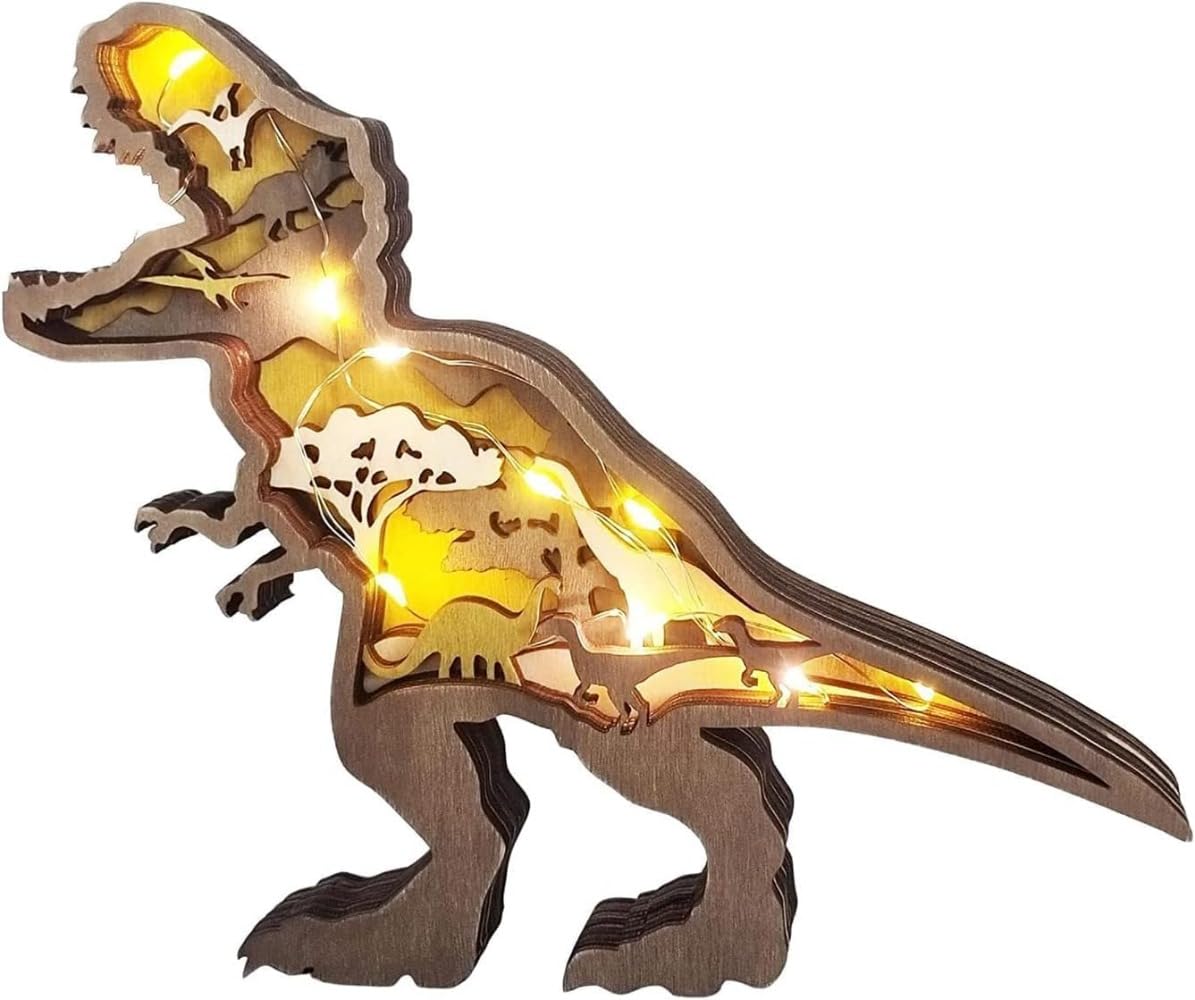 木彫り恐竜工芸品クリエイティブホームデコレーション木製多層中空恐竜装飾品装飾木製恐怖壁装飾アート..