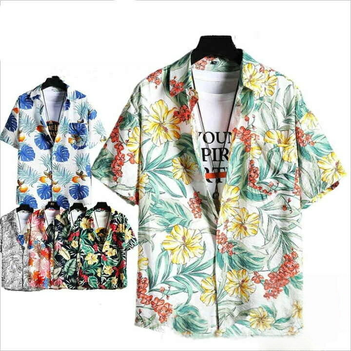 アイスシルクシャツ メンズ カジュアルシャツ 総柄 花柄 シャツ トップス メンズシャツ ビーチシャツ アロハシャツ ハワイシャツ 半袖シャツ