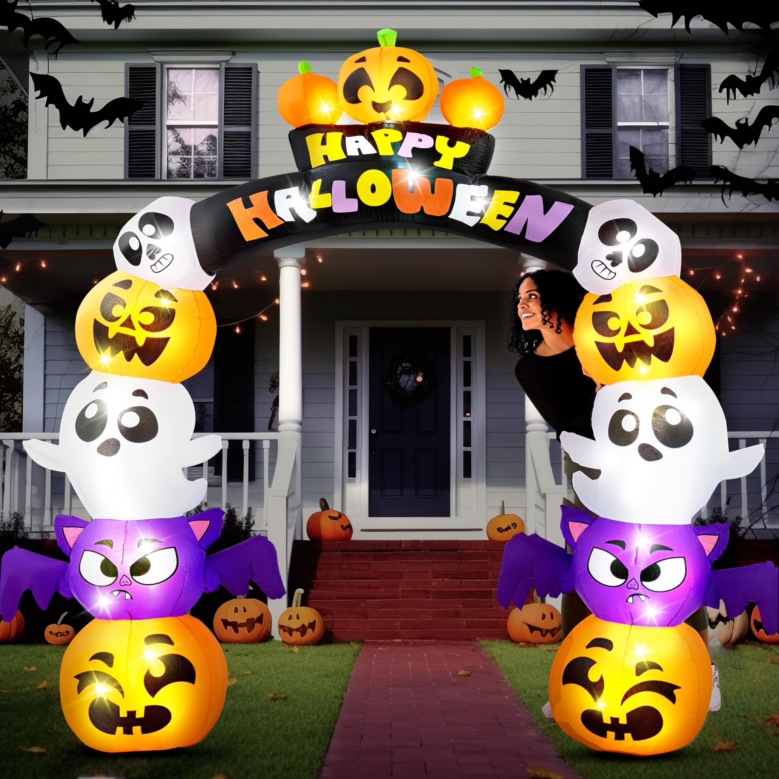 高さ8フィート ハロウィン インフレータブルスタック キャラクター パンプキン アーチウェイ インフレ..