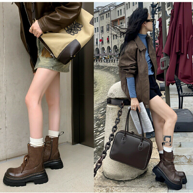 【送料無料 20％OFF】2025秋冬新作7cm厚底×バイク風マーティンブーツが話題沸騰厚底マーティンブーツ ..