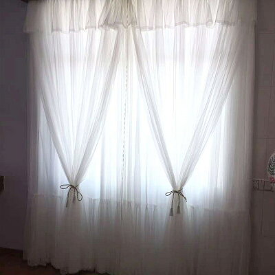 カーテン姫系星透かし彫り上飾りレース二重フリル一体型子供部屋女の子かわいいおしゃれ緑青白リビング寝室北欧非遮光お得サイズ安1枚非既製品キッズアジアンエスニック短いエレガントオーダー高級感モダン