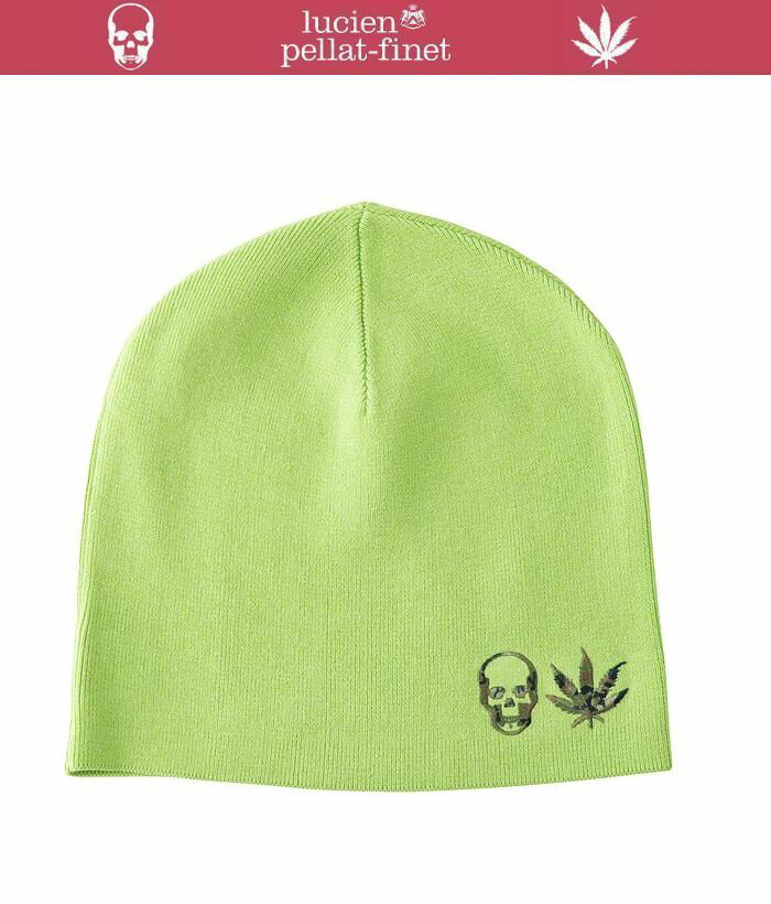 ルシアンぺラフィネ　カシミヤコットン　ニットキャップ　スカル＆リーフLucienPellat-finet　Skull-Leaf.Cap/Pommelo