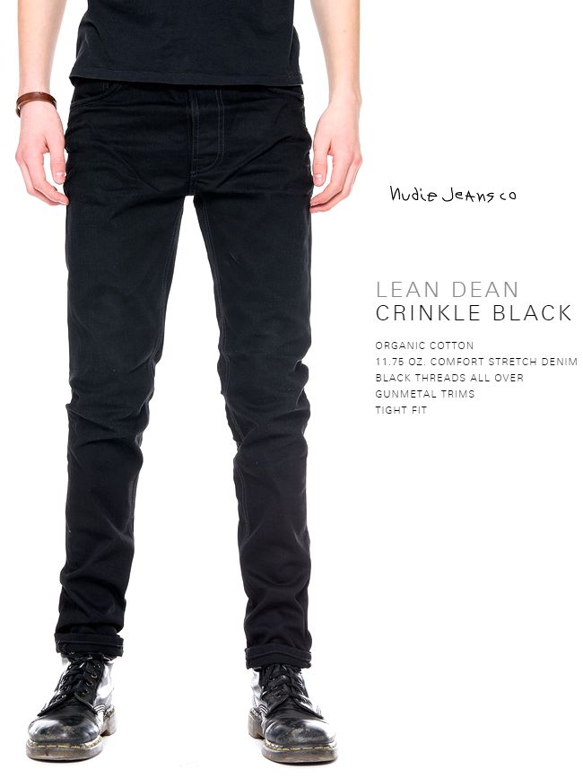 ヌーディージーンズ　NudieJeans リーンディーン　クリンクル　ブラック　L30Nudiejeans LeanDean CRINKLE BLACK 北欧　スウェーデン　ブラックデニム