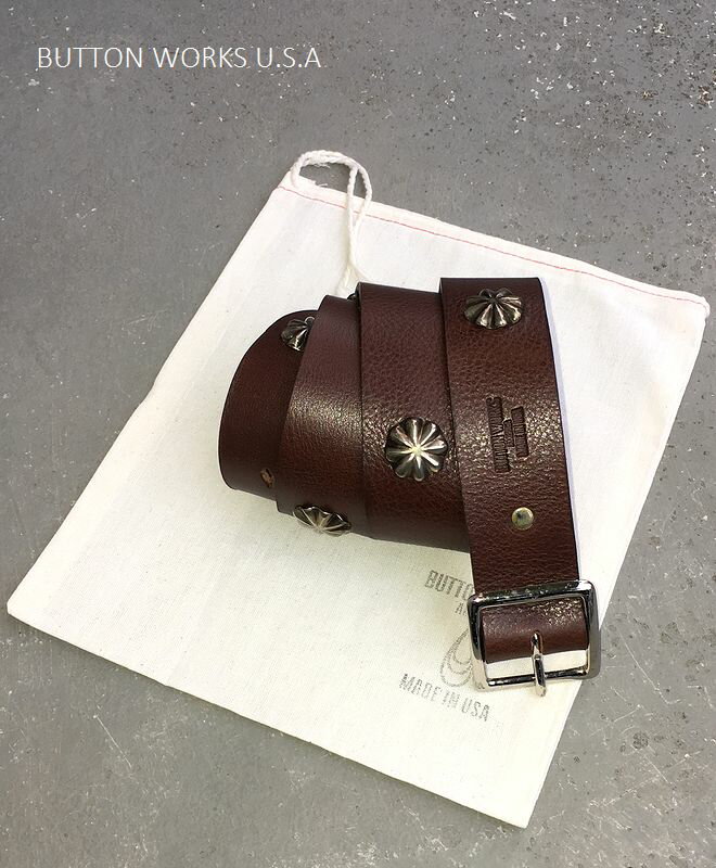 ボタンワークス アメリカ 7コンチョ ベルト アメリカ製 ButtonWorks America SevenConcho Belt Brown/B..
