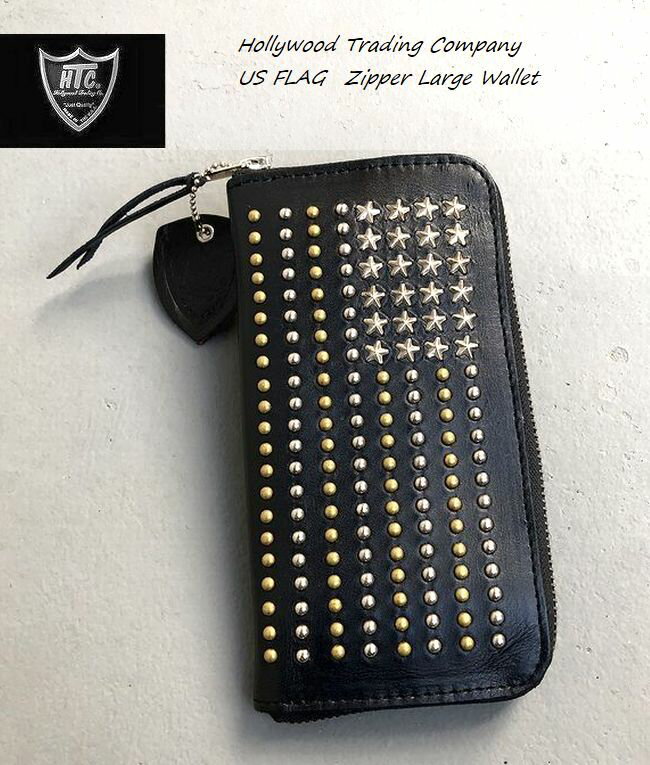 HTC@nEbhg[fBOJpj[@UStbO@AJ@Wbp[@[WEHbg@AJ@X^bY@z@ubNHollywoodTradingCompany US FLAG ZIPPER LARGE WALLET BLACK SILVER BRASS