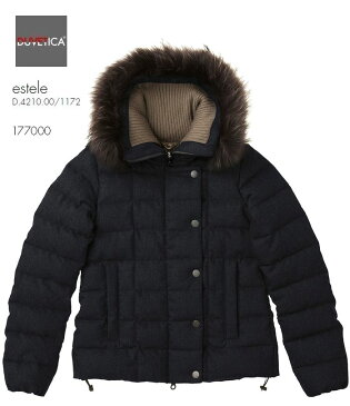 DUVETICA ESTELE Grey.Racoon.Fur col.177000デュベティカ ダウンジャケット グレーラクーンファー付 ネイビーフランネルウール