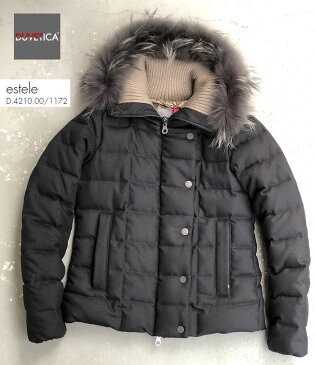 DUVETICA ESTELE Grey.Racoon.Fur col.177000デュベティカ ダウンジャケット グレーラクーンファー付 ネイビーフランネルウール