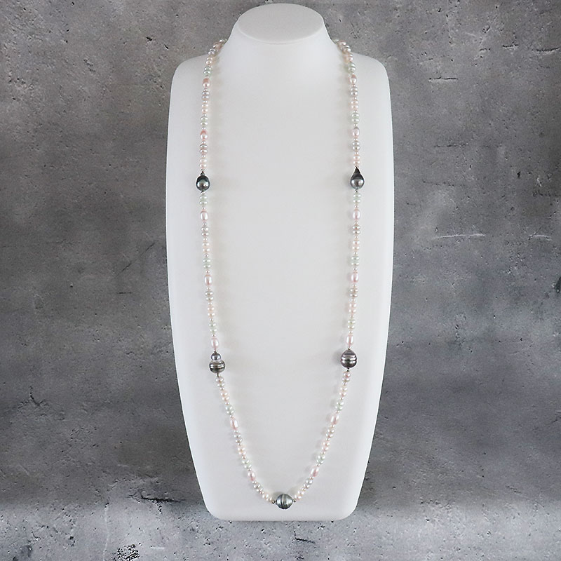 黒蝶真珠淡水真珠ロングネックレスマ...