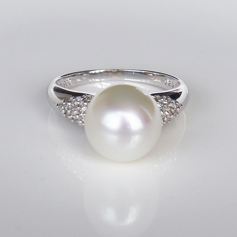 白蝶真珠ダイヤ指輪リング12号ホワ...