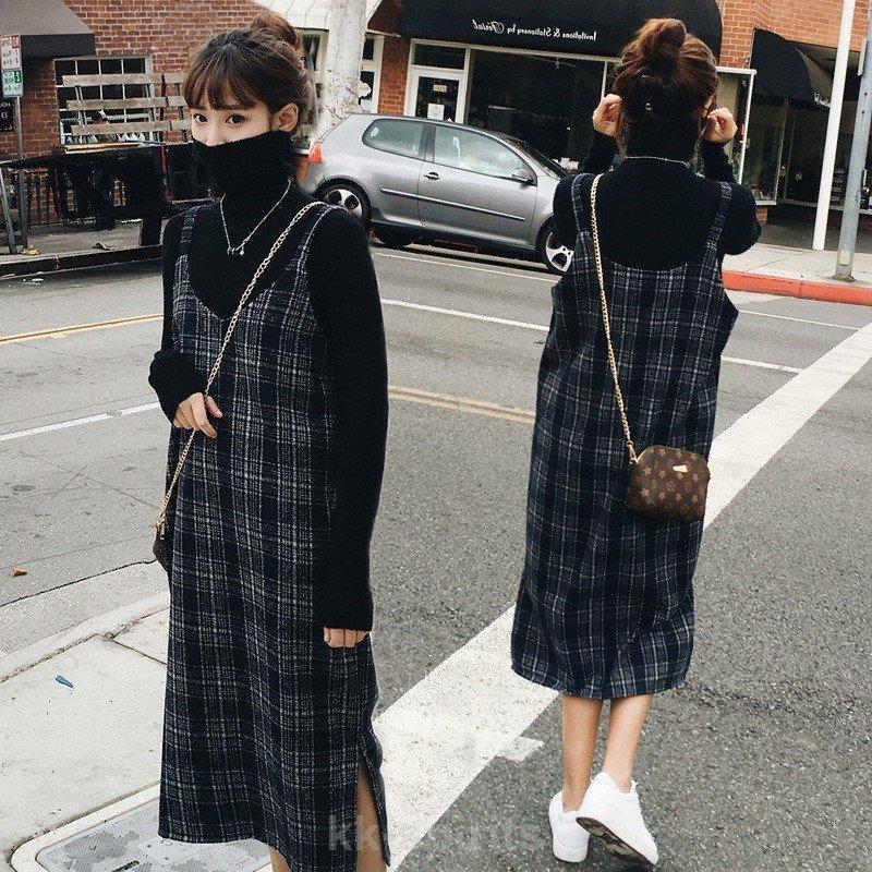 ワンピースセットアップ レディース 40代 秋冬 マキシワンピース チェック柄 上品 ラシャ ベストスカート丈セットアップ 長袖 ニットセーター 通勤 着痩せ