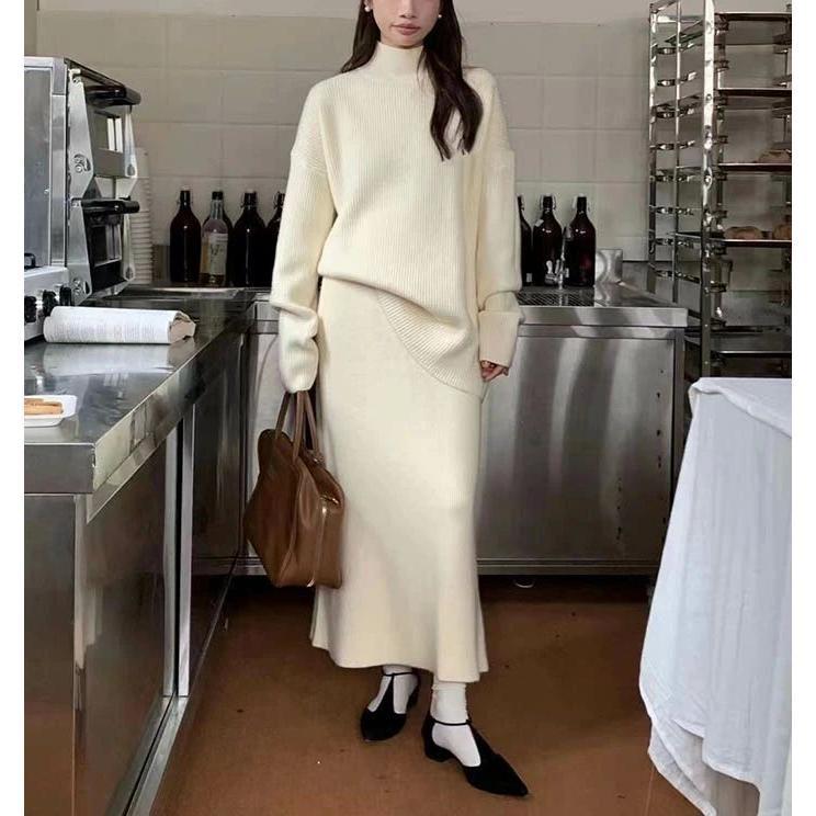 セットアップ レディース 秋 冬 ニット セットアップ セーター ニット スカート スカートスーツ 2点セット Aライン スカート スカート ロング丈 トップス 長袖