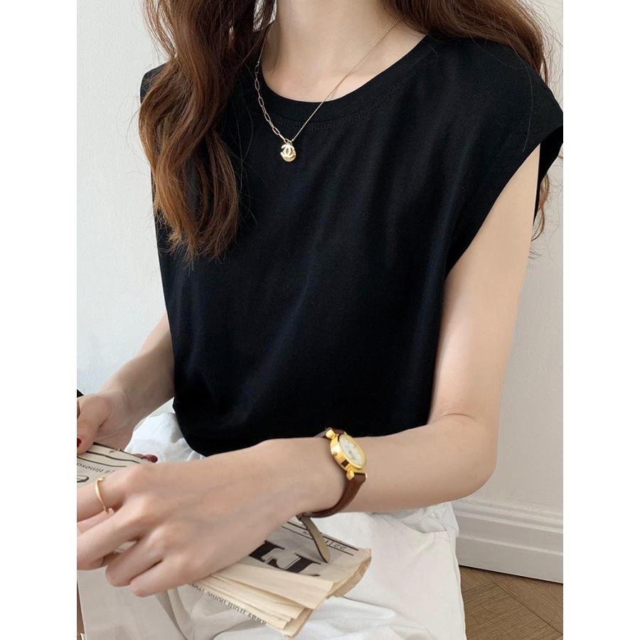 【楽天スーパーSALE★50％OFF！半額割引】 【24H限定★最大20％OFFクーポン対象】 Tシャツ ノースリーブ 無地 ベーシックカラー レディース カットソー トップスTシャツ ゆったり kktms-10006028 KKTMS楽天市場店 サンプル画像3