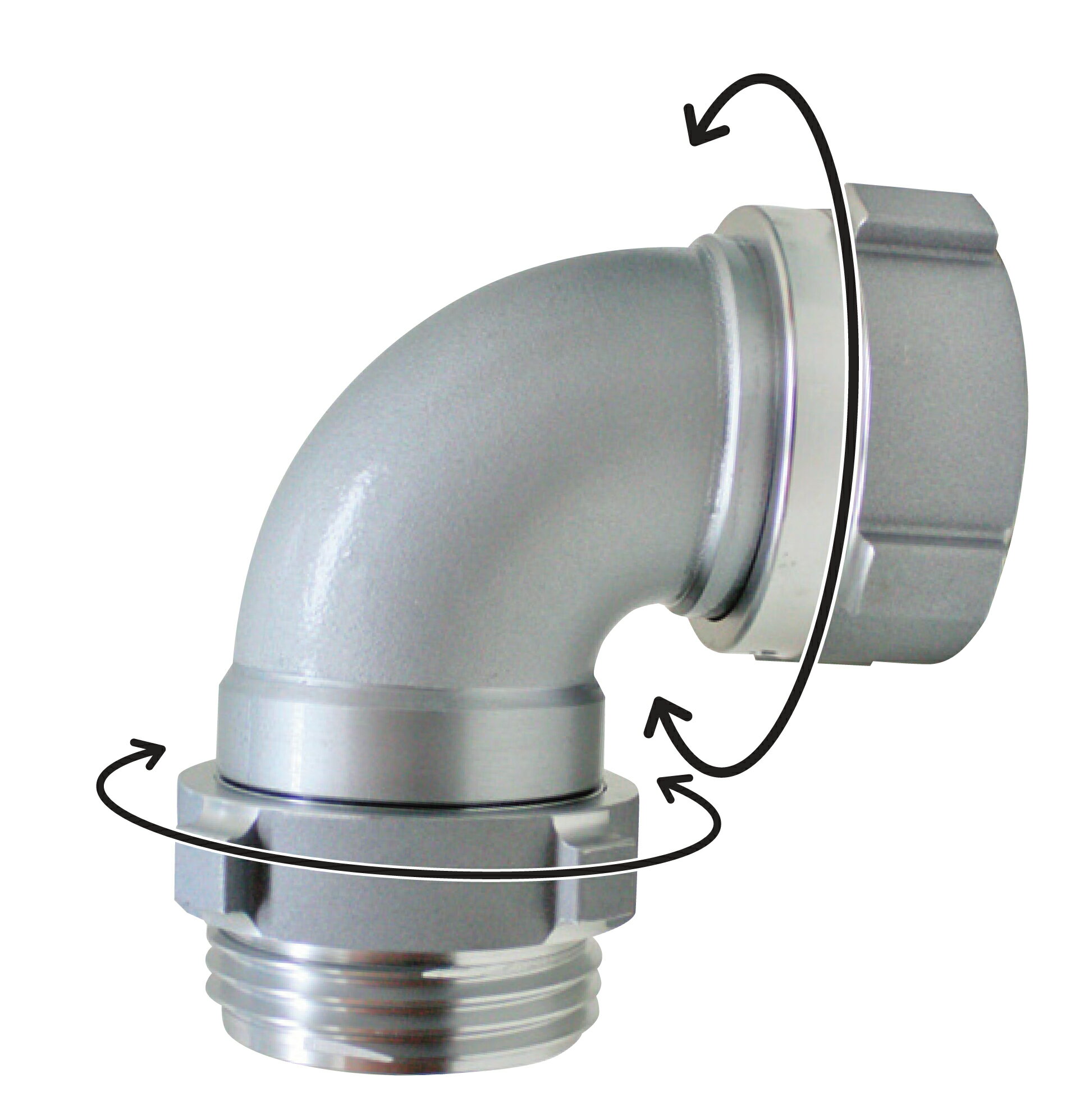 岩崎製作所　ポンプ用品＞吸管付属部品アルミ製　吸口媒介金具　ビッグマウス吸口ダブルスイベルエルボ　スロッター　75A×70°スロッター　15BWSL7570A