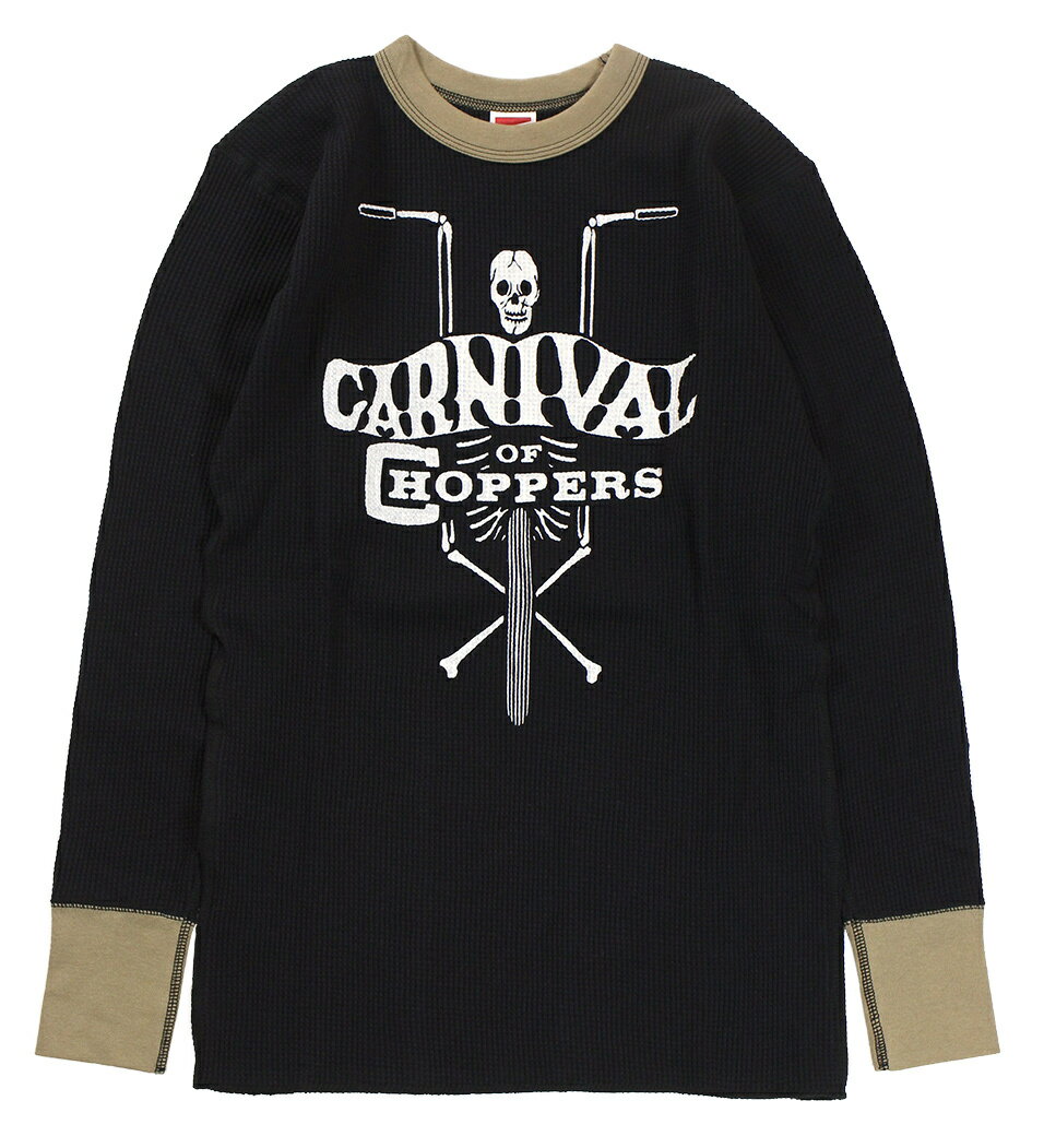 FREEWHEELERS & CO. ["CARNIVAL OF CHOPPERS" CREW NECKED THERMAL LONG SLEEVE SHIRT #2325028 BLACK×OIL STAIN size.S,M,L]