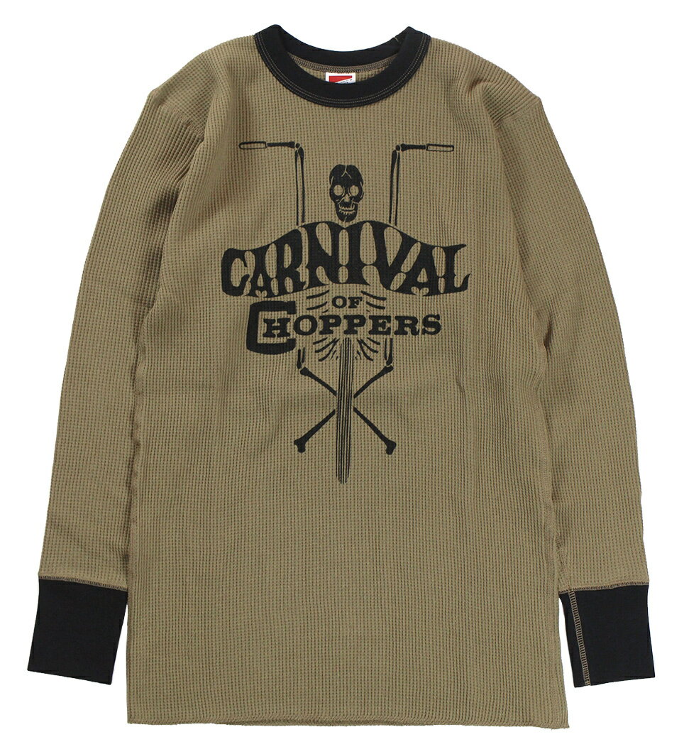 FREEWHEELERS CO. CARNIVAL OF CHOPPERS CREW NECKED THERMAL LONG SLEEVE SHIRT 2325028 OIL STAIN×BLACK size.S,M,L