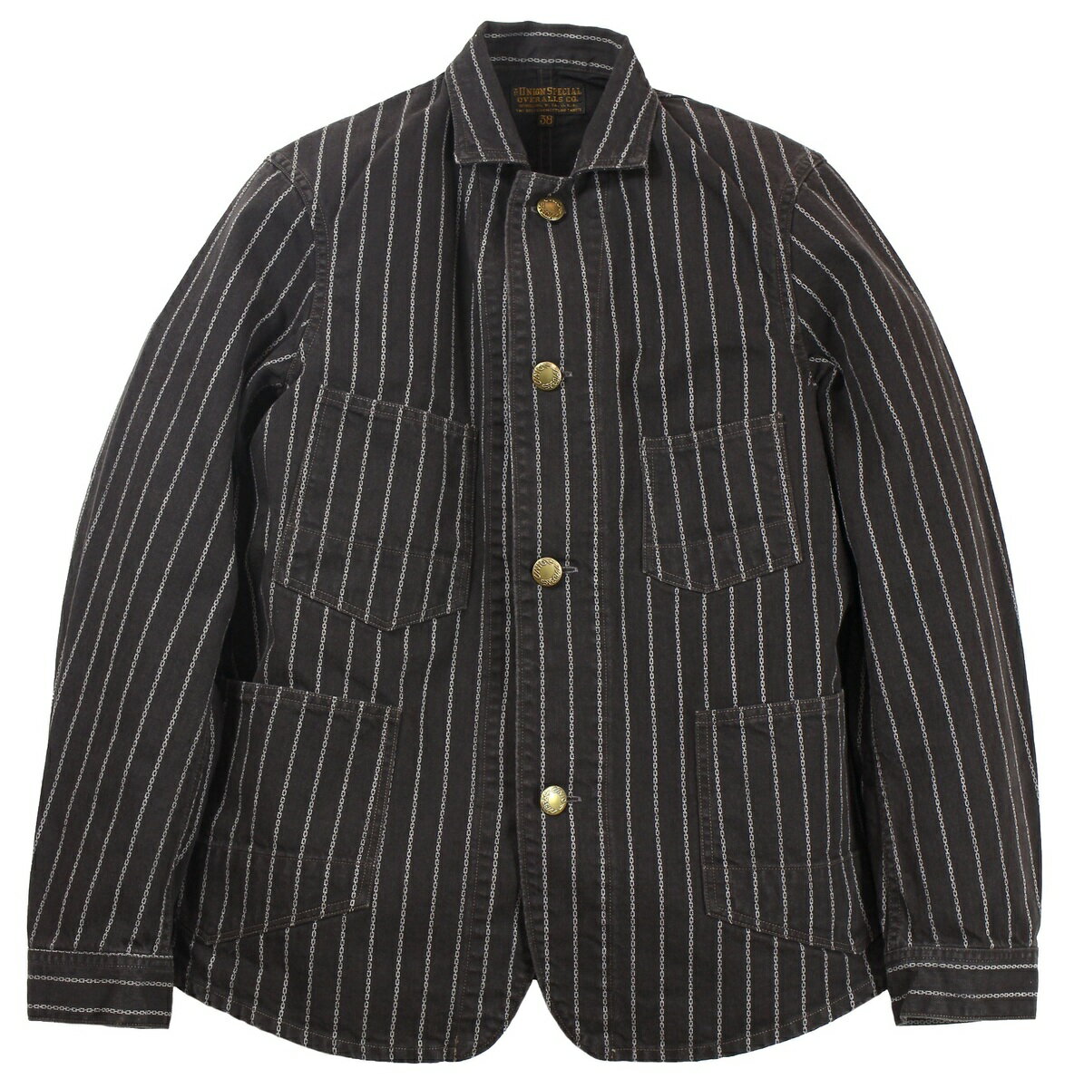 FREEWHEELERS CO. BAKE HEAD COAT UNION SPECIAL OVERALLS 2021005 JET BLACK CHAIN STRIPE size.34,36,38,40,42,44