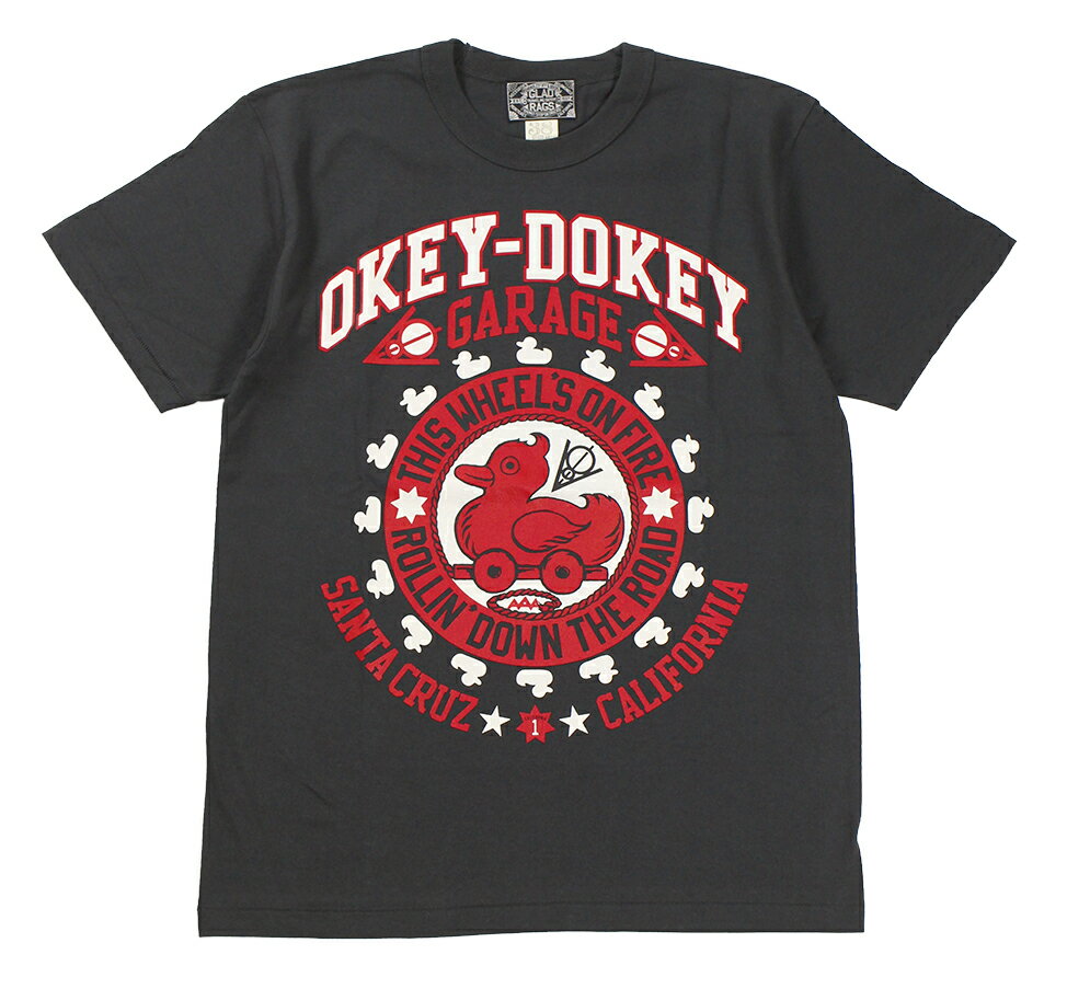 ’BO’S GLAD RAGS Mid 1960s Printed Tee Shirt OKEY-DOKEY GARAGE, SANTA CRUZ Part2 “THIS WHEEL’S ON FIRE” Black size.S,M,L,XL